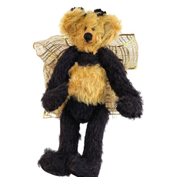 Vintage Handmade Bumblebee Teddy Bear Weighted Plush  With Golden Ribbon Bow Sin - Picture 1 of 7